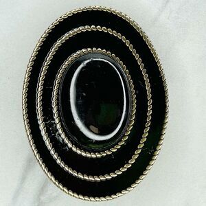 Gold Tone Black Cabochon Cinch Belt Buckle